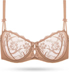 Embroidered Lace Unlined Bra Demi Sheer See Through Underwire Bras Mocha Latte - WingsLove