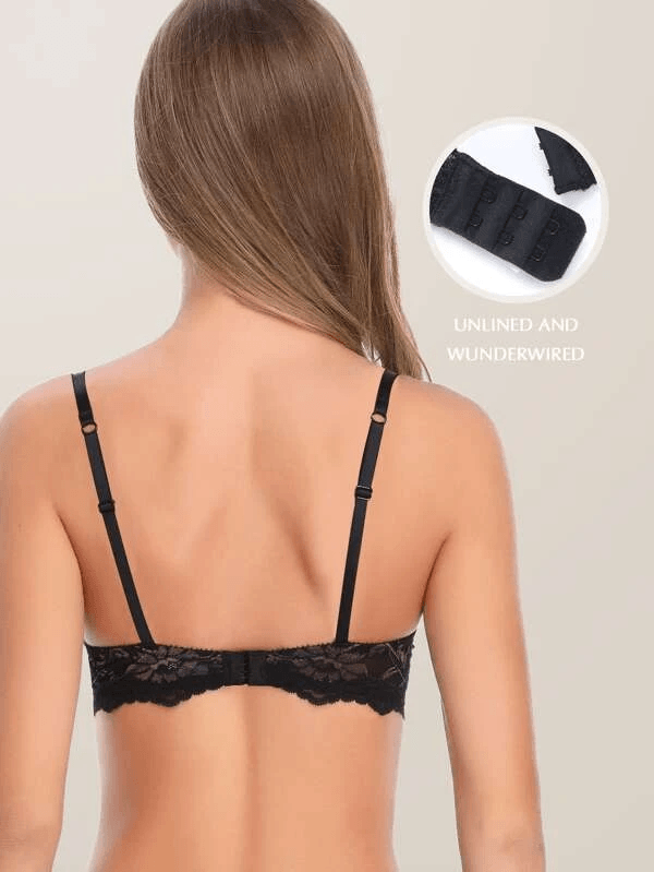 Eyelash Lace Demi Sexy Sheer Lace Balconette Bra Black - WingsLove