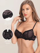 Eyelash Lace Demi Sexy Sheer Lace Balconette Bra Black - WingsLove