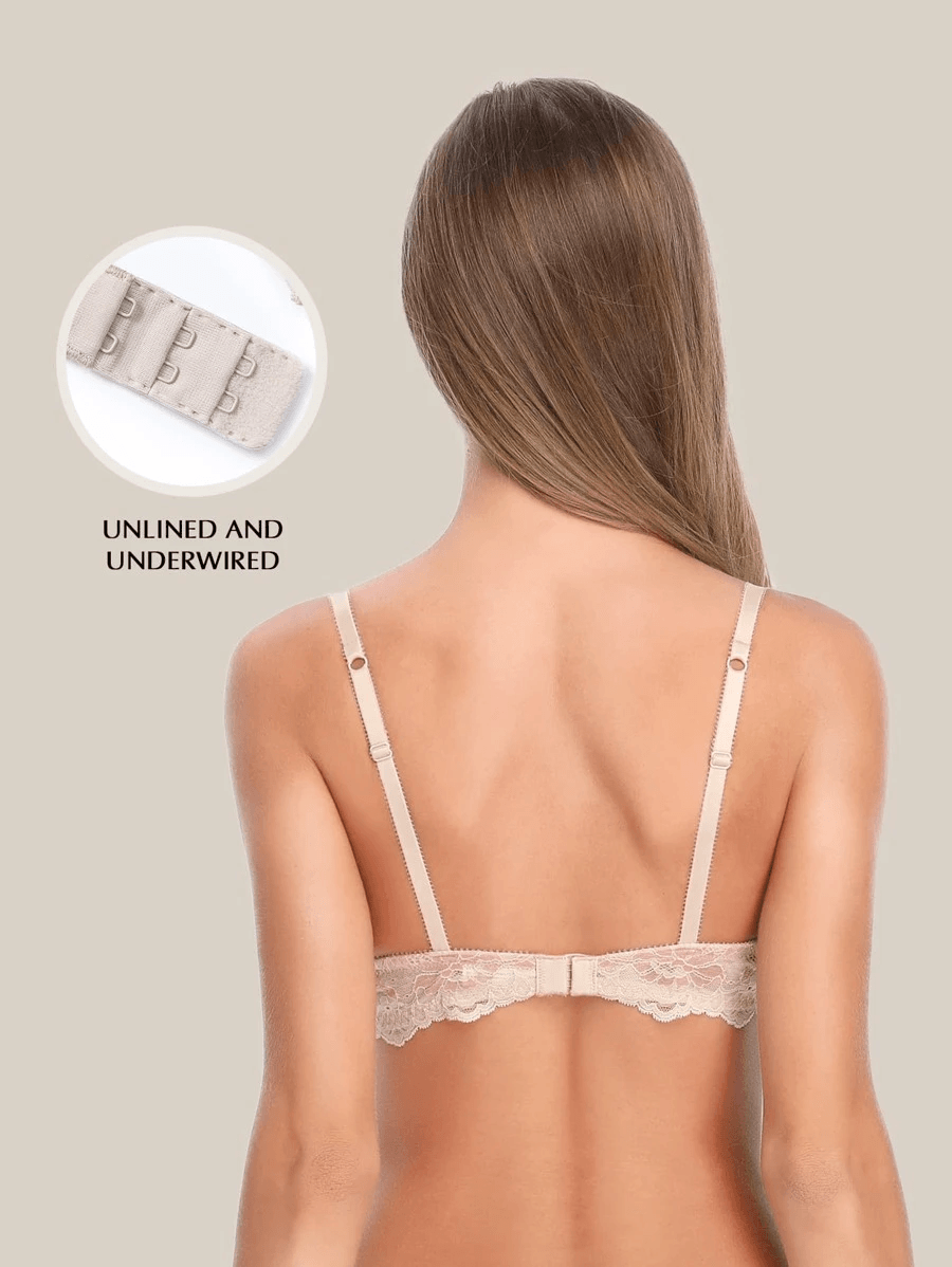 Eyelash Lace Demi Sexy Sheer Lace Balconette Bra Nude - WingsLove