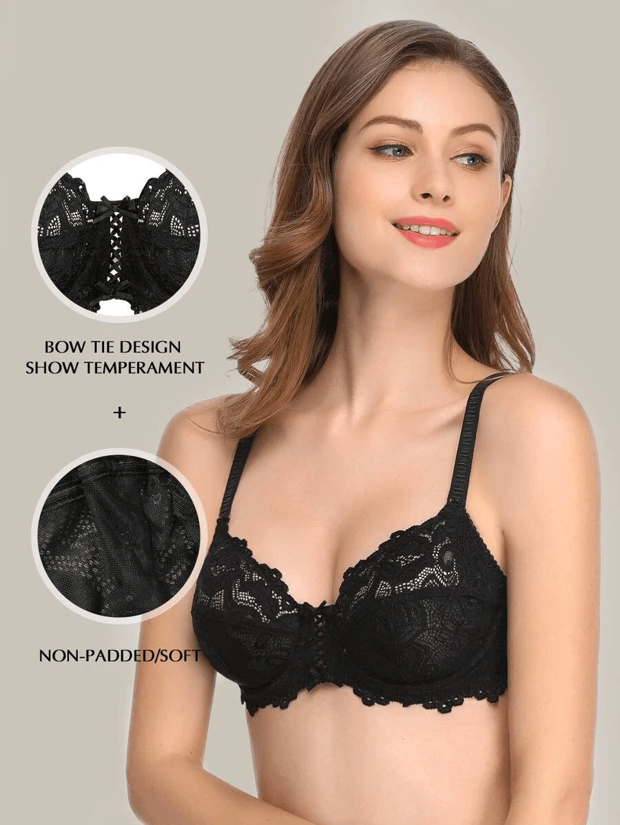 Full Coverage Minimizer Bra Lace Floral See Through Non-Padded Underwi –  WingsLove