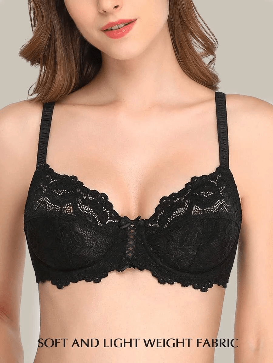 Exclare Women Full Coverage Lace Floral Underwire Bra-27