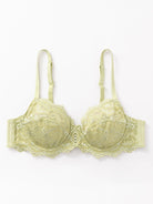 Floral Lace Non-Padded Full Coverage Underwire Bra Green - WingsLove