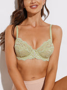 Floral Lace Non-Padded Full Coverage Underwire Bra Green - WingsLove