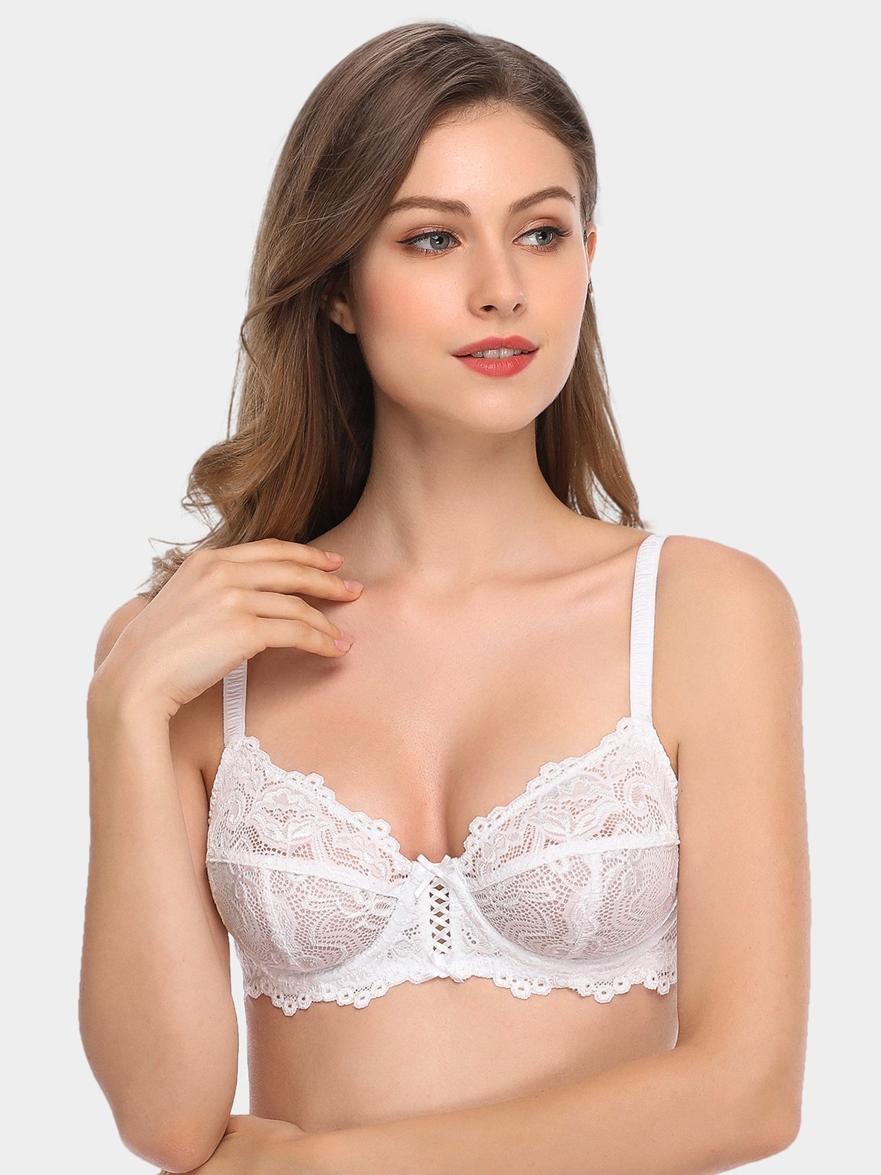 Womens Full Coverage Floral Lace Underwired Bra Plus Size Non Padded  Comfort Bra 48H White
