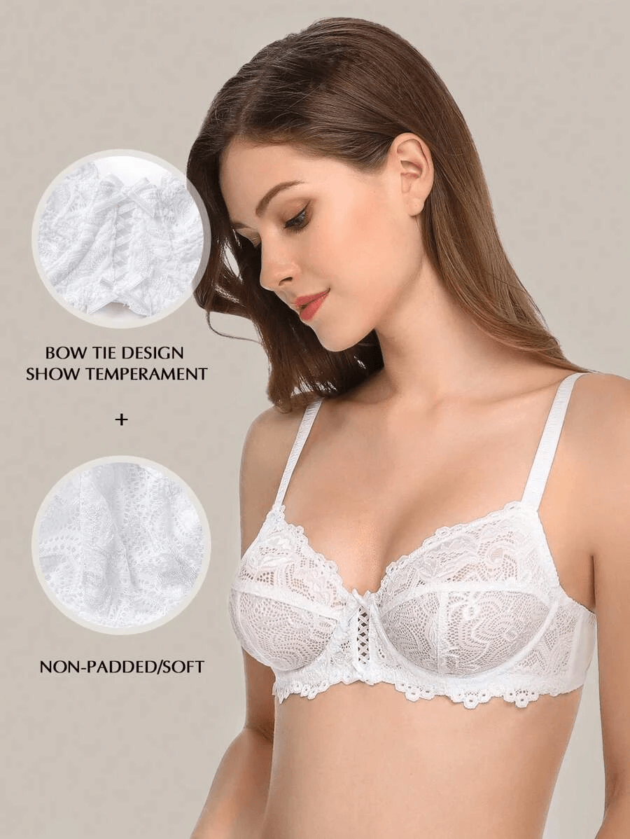 Womens Full Coverage Floral Lace Underwired Bra Plus Size Non Padded  Comfort Bra 38G White