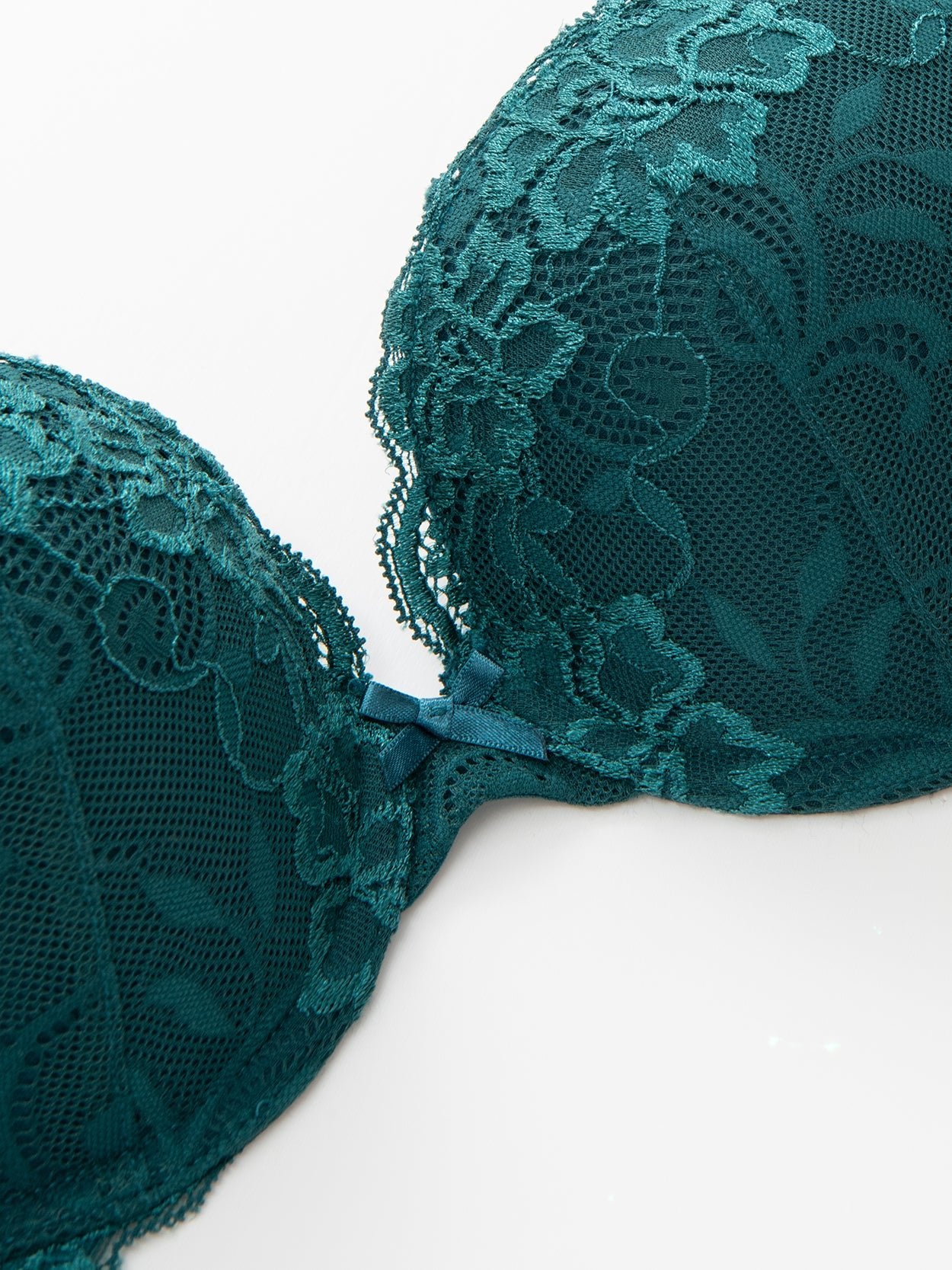 Sea green lace underwire push-up Bra- bow detail - Size 28C