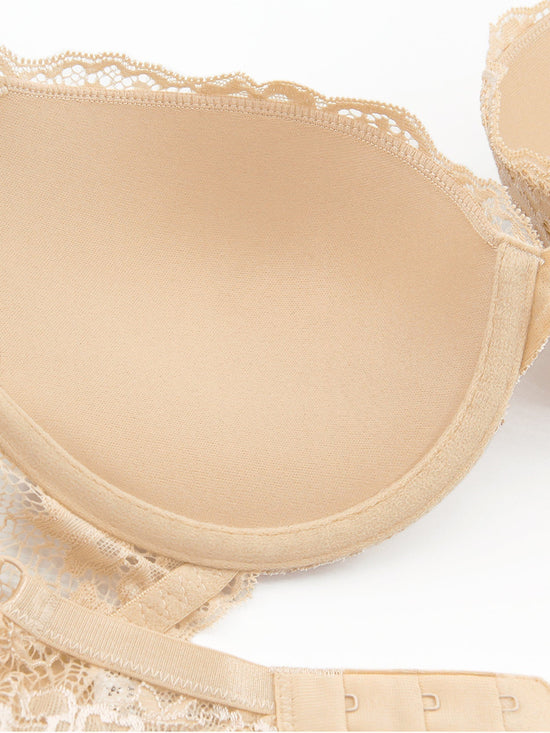 Floral Lace Push Up Lightly Padded Demi Plunge Bra - WingsLove