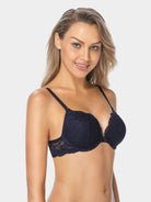 Floral Lace Push Up Lightly Padded Demi Plunge Bra - WingsLove