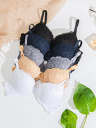 Floral Lace Push Up Lightly Padded Demi Plunge Bra - WingsLove