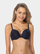 Floral Lace Push Up Lightly Padded Demi Plunge Bra - WingsLove