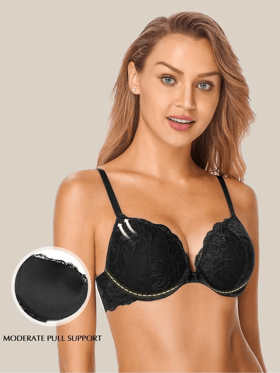 Bras For Women No Underwire Push Up Lace Underwire Lace Floral Unlined Plus  Size Full Coverage Black Wireless T-Shirt Bra 36/80D 
