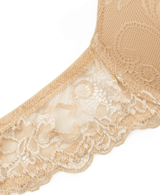 Floral Lace Push-Up Lightly Padded Demi Plunge Underwire Bra Nude - WingsLove