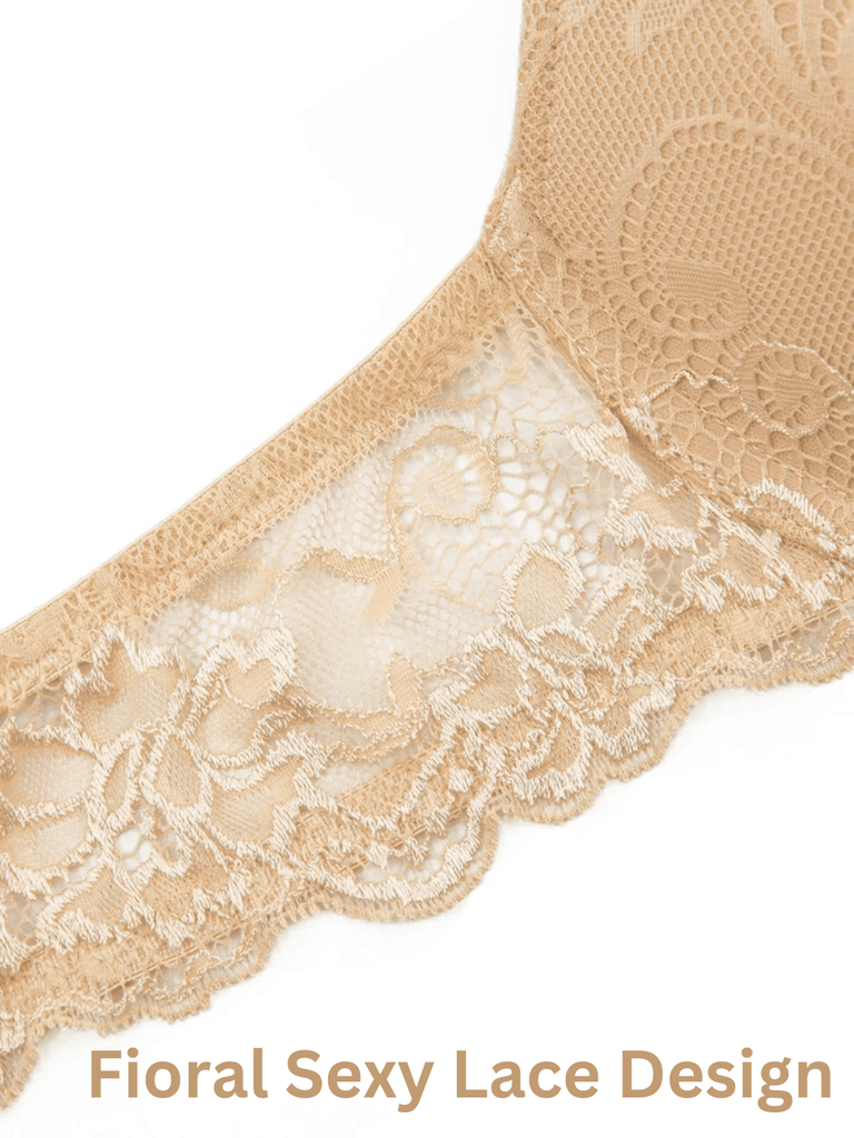 Floral Lace Push-Up Lightly Padded Demi Plunge Underwire Bra Nude - WingsLove