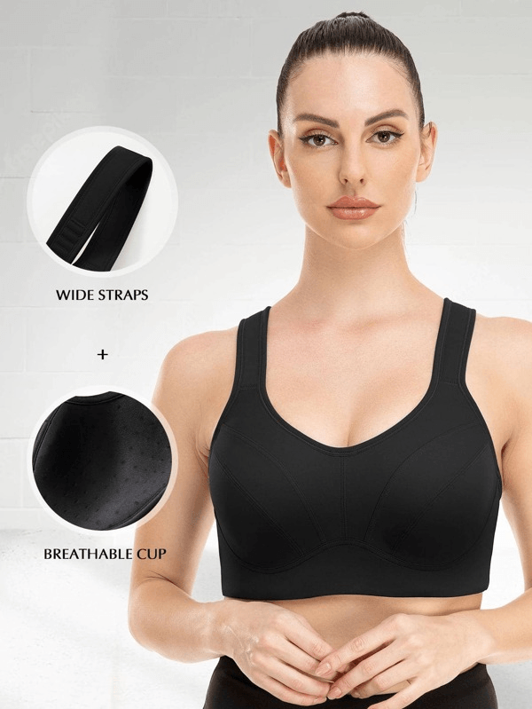Full Coverage Underwire Workout Sports Bras Black - WingsLove