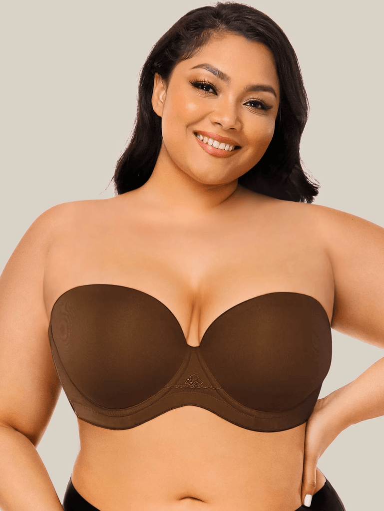 Full Figure Strapless Underwire Multiway Contour Bra Coffee Brown - WingsLove