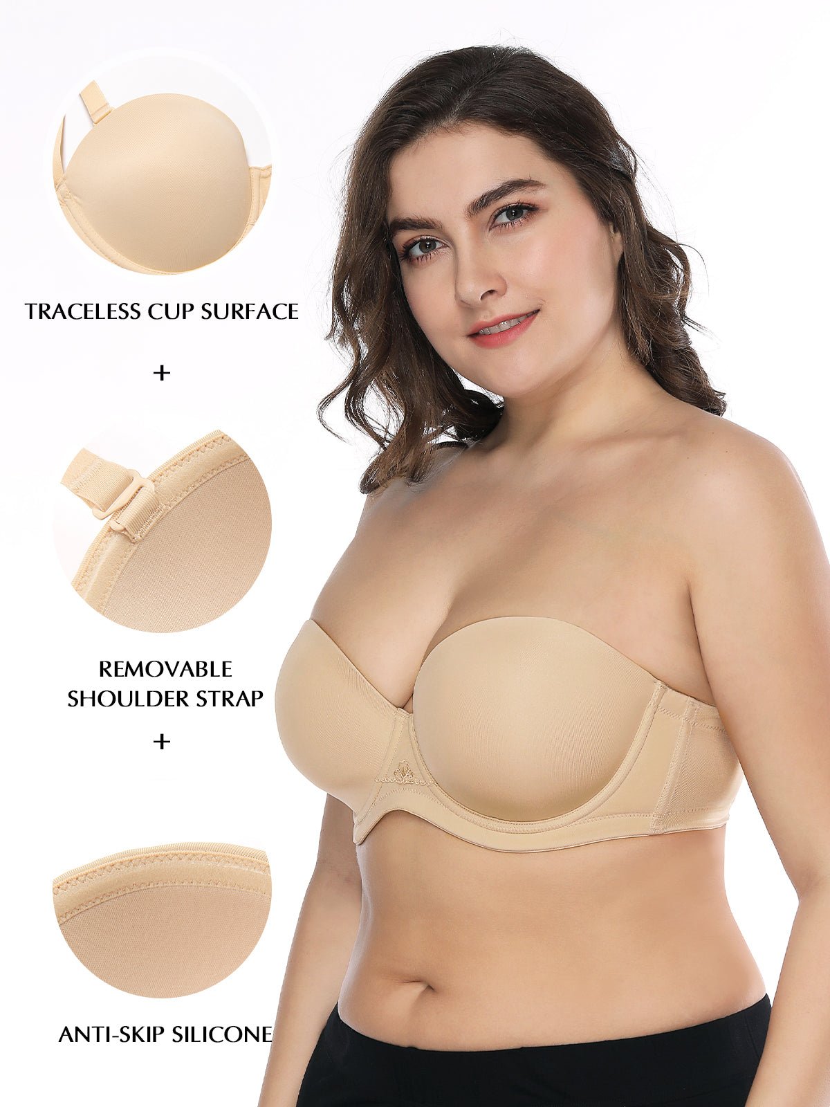  Womens Underwire Contour Multiway Full Coverage Strapless Bra  Plus Size Rose Smoked 42B