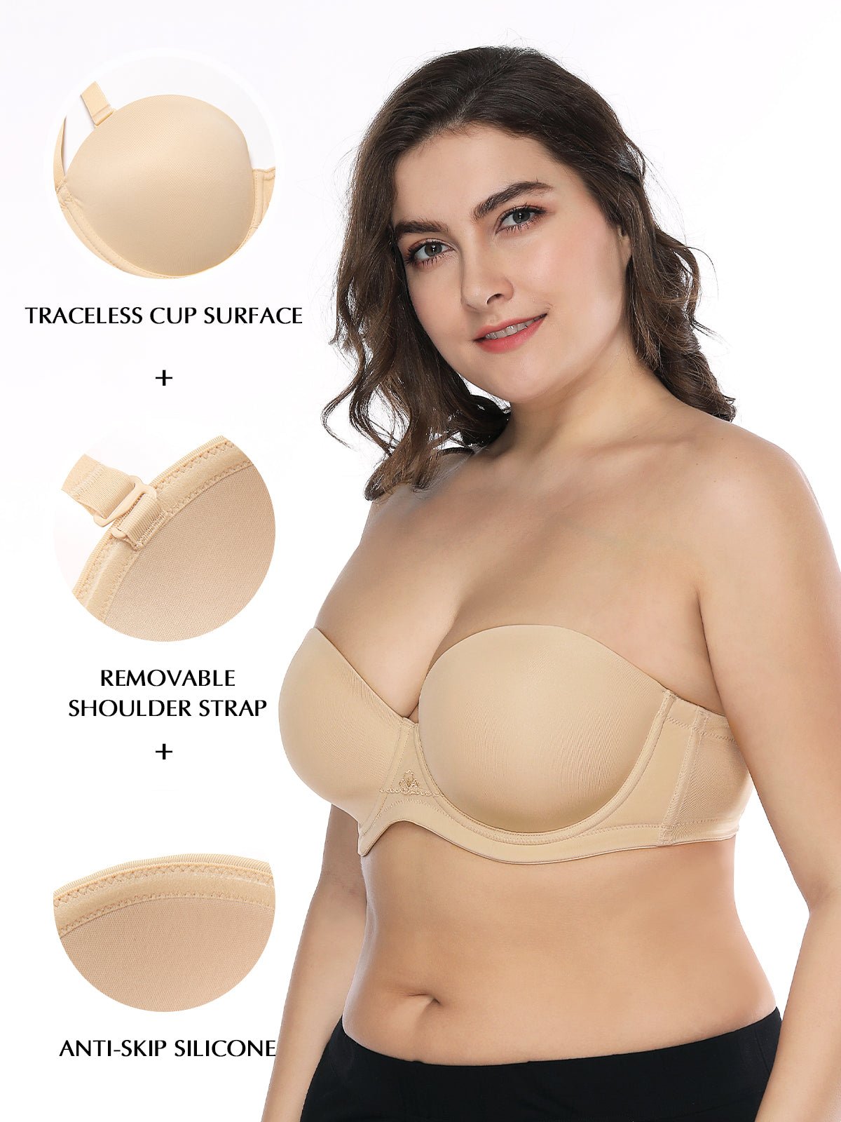 Full Figure Strapless Underwire Multiway Contour Bra Nude - WingsLove