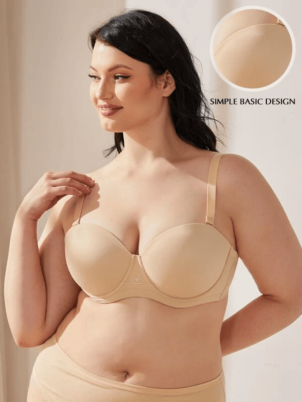  Womens Underwire Contour Multiway Full Coverage Strapless Bra  Plus Size Cream Peach 36F
