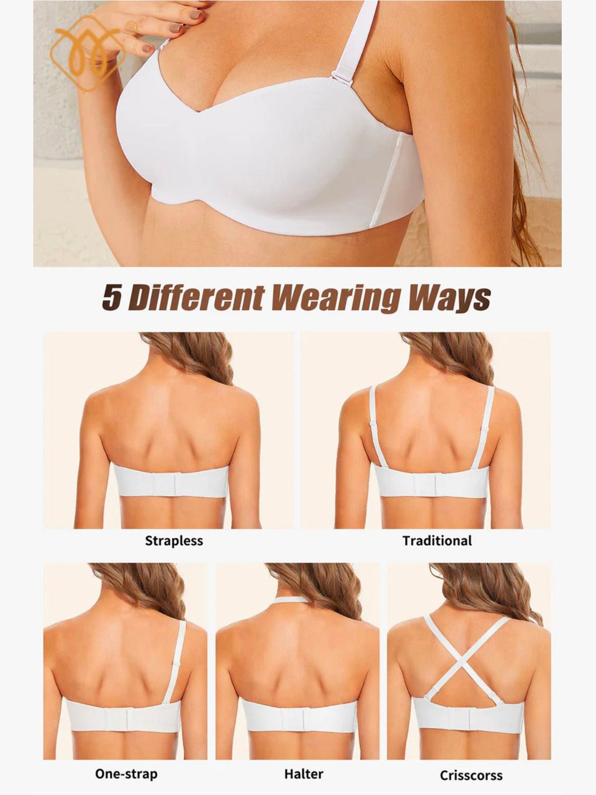 Wingslove Women's Deep Plunge Strapless bra Multiway Push up Wireless bra  Convertible Clear Back, Milk Coffee 36DD 