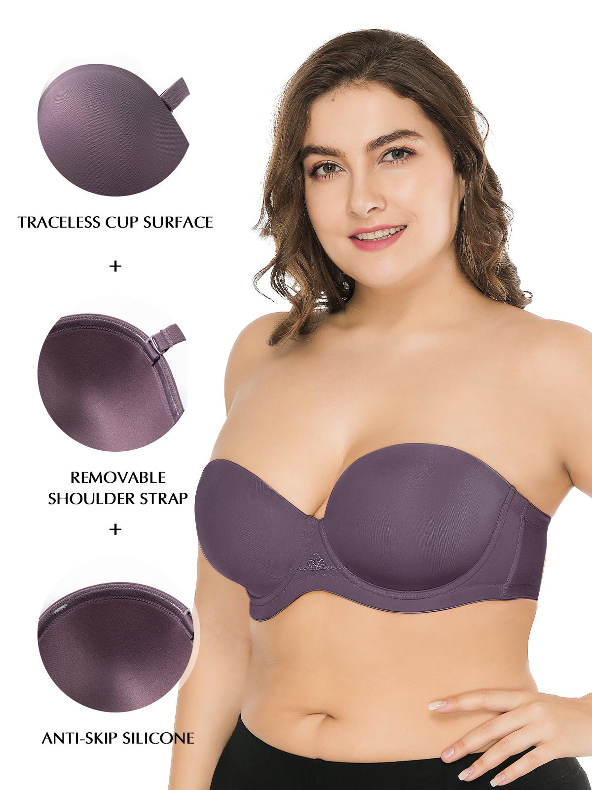 Full Figure Strapless Underwire Multiway Contour Bra Purple - WingsLove