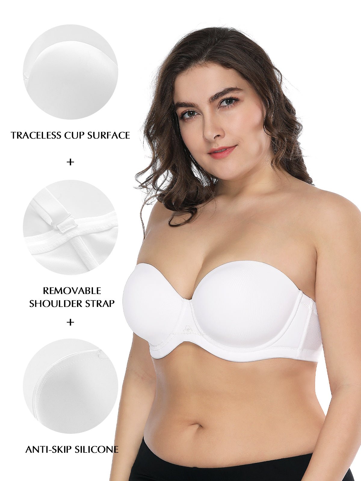 Full Figure Strapless Underwire Multiway Contour Bra White - WingsLove