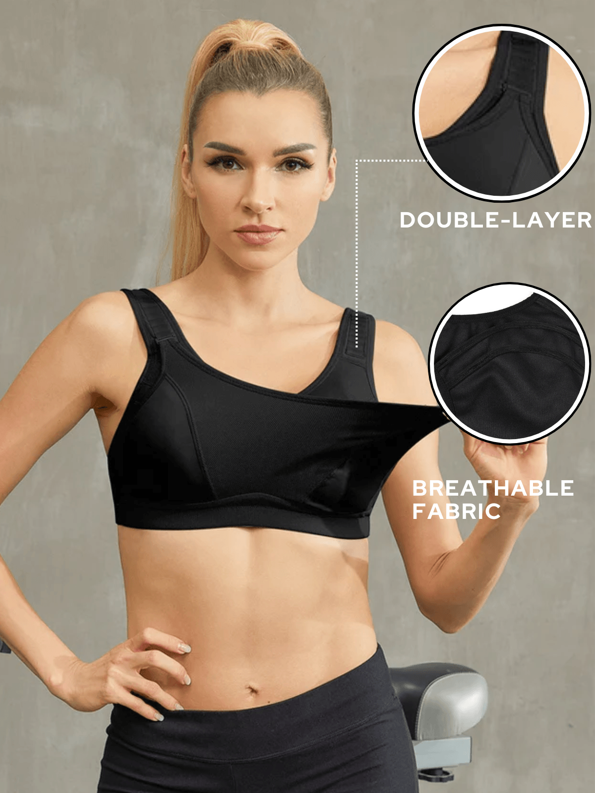 High Impact Bounce Adjustable Workout Bra Black - WingsLove