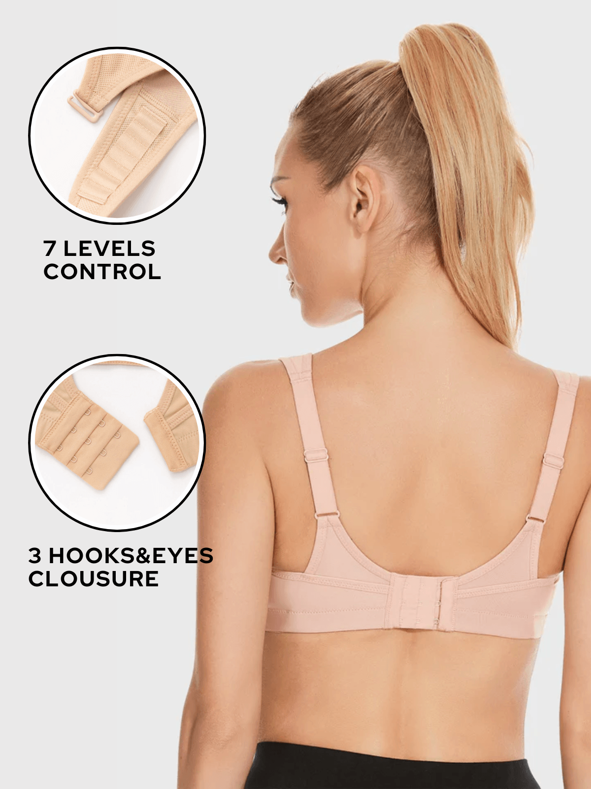 Wingslove Women's High Support Sports Bra Plus Size High Impact Wireless  Full Coverage Non Padded Bounce Control, Beige 34DDD 