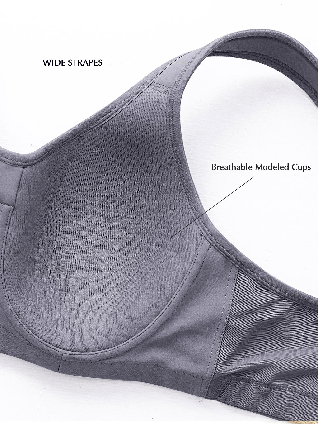 High Impact Full Coverage Plus Size Sports Bra Grey - WingsLove