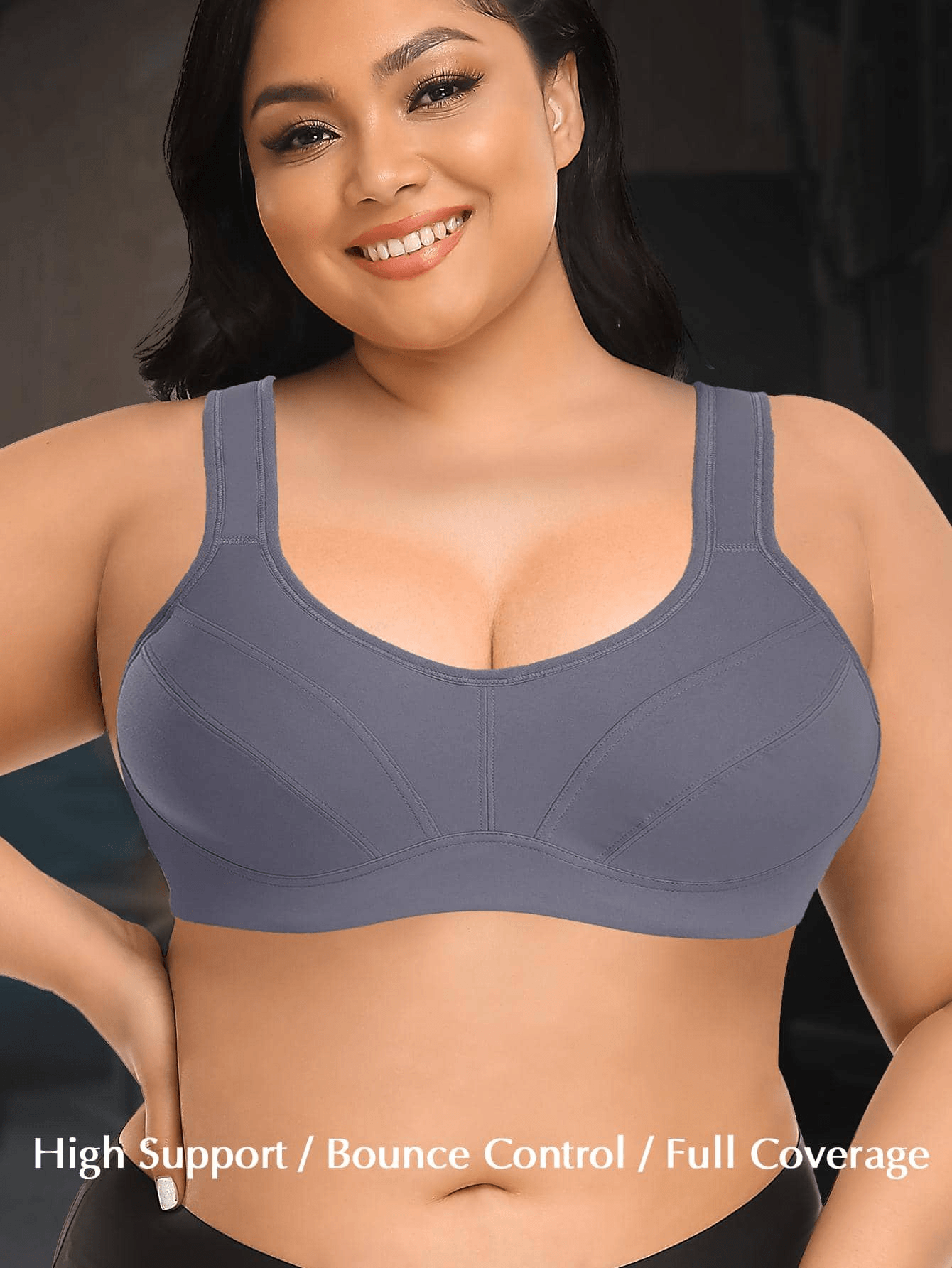 High Impact Full Coverage Plus Size Sports Bra Grey - WingsLove