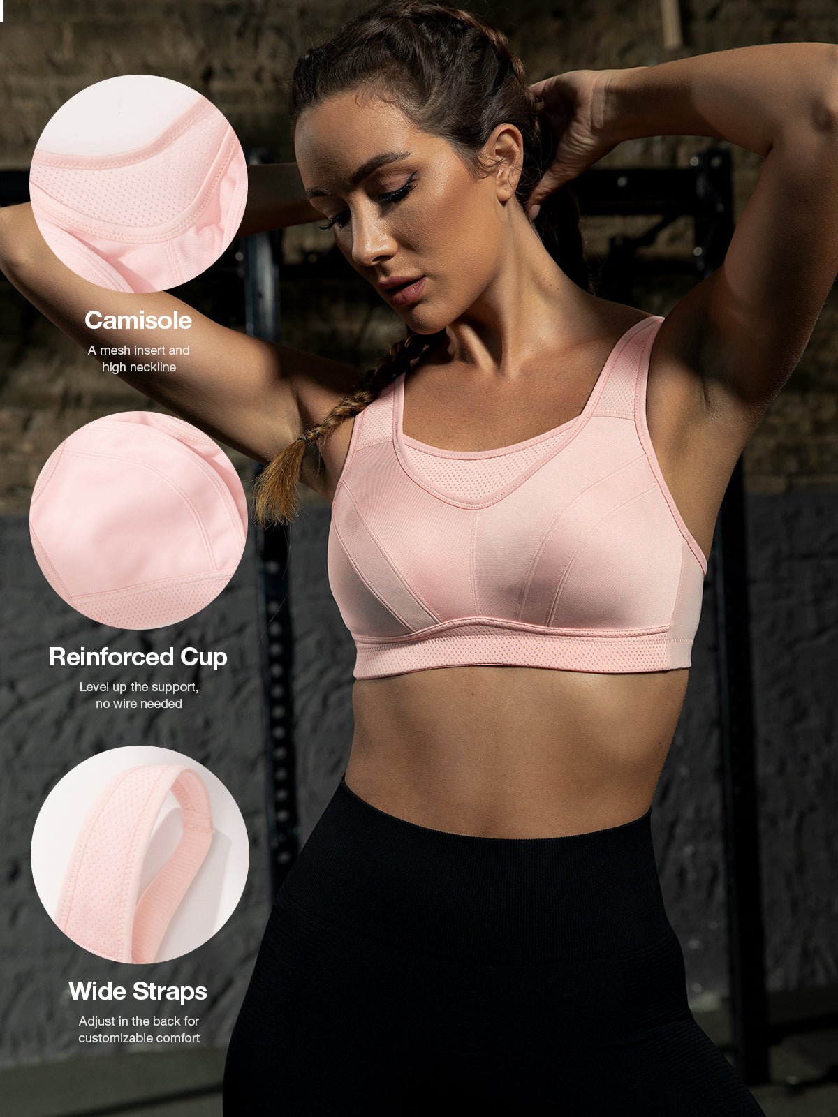 Wingslove Womens High Impact Sport Bras Plus Size Gym Full Cup Wirefree  Crop Top