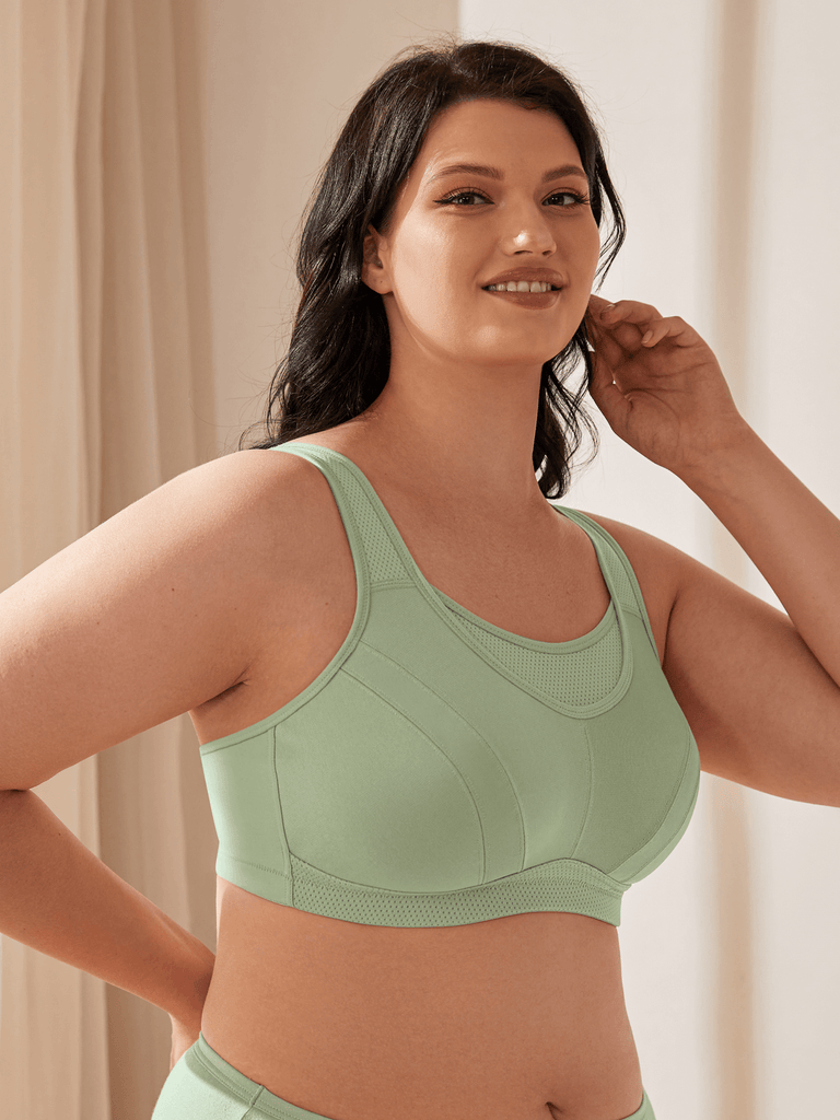High Impact Large Bust Full Coverage Workout Bras Purple Green - WingsLove