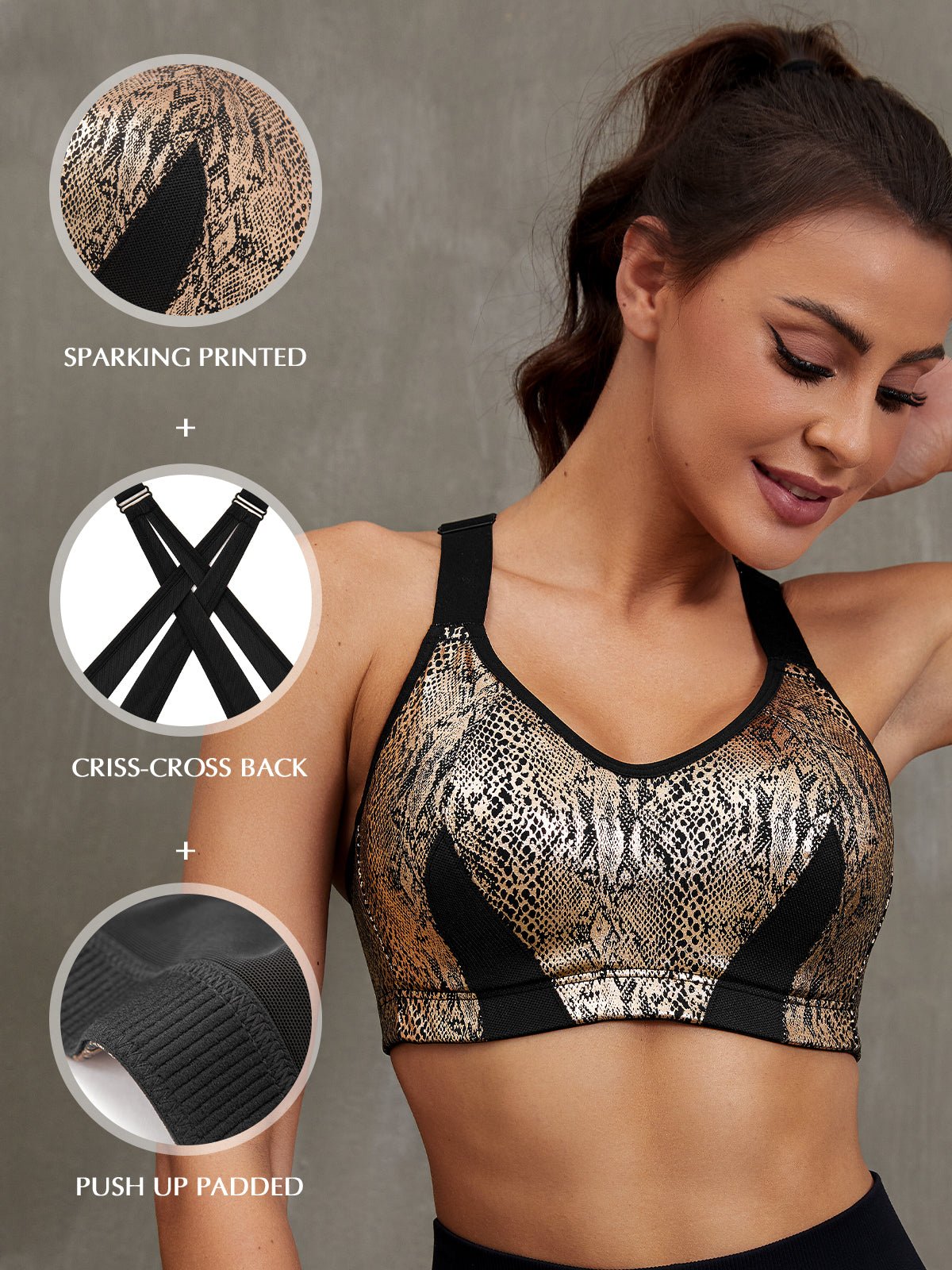 High Impact Sparkly Padded Racerback Bras - WingsLove