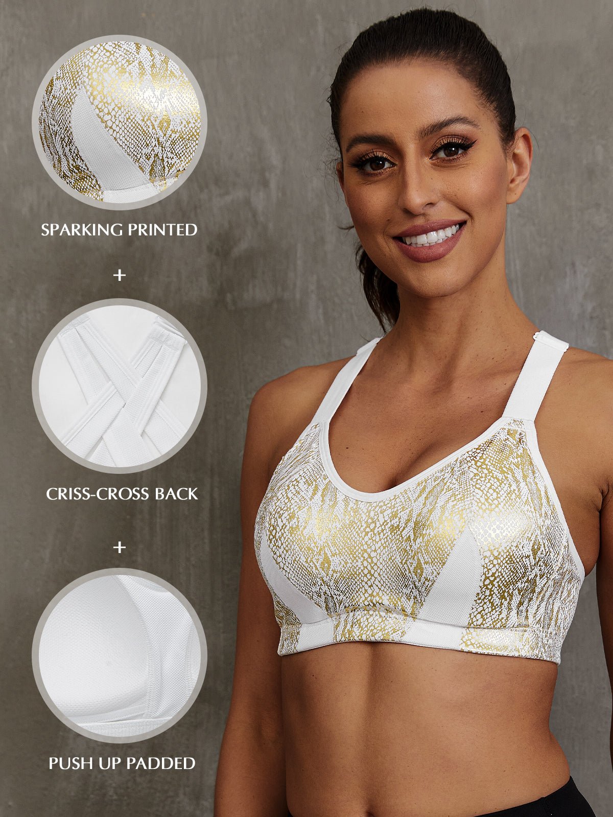 High Impact Sparkly Padded Racerback Sports Bras White