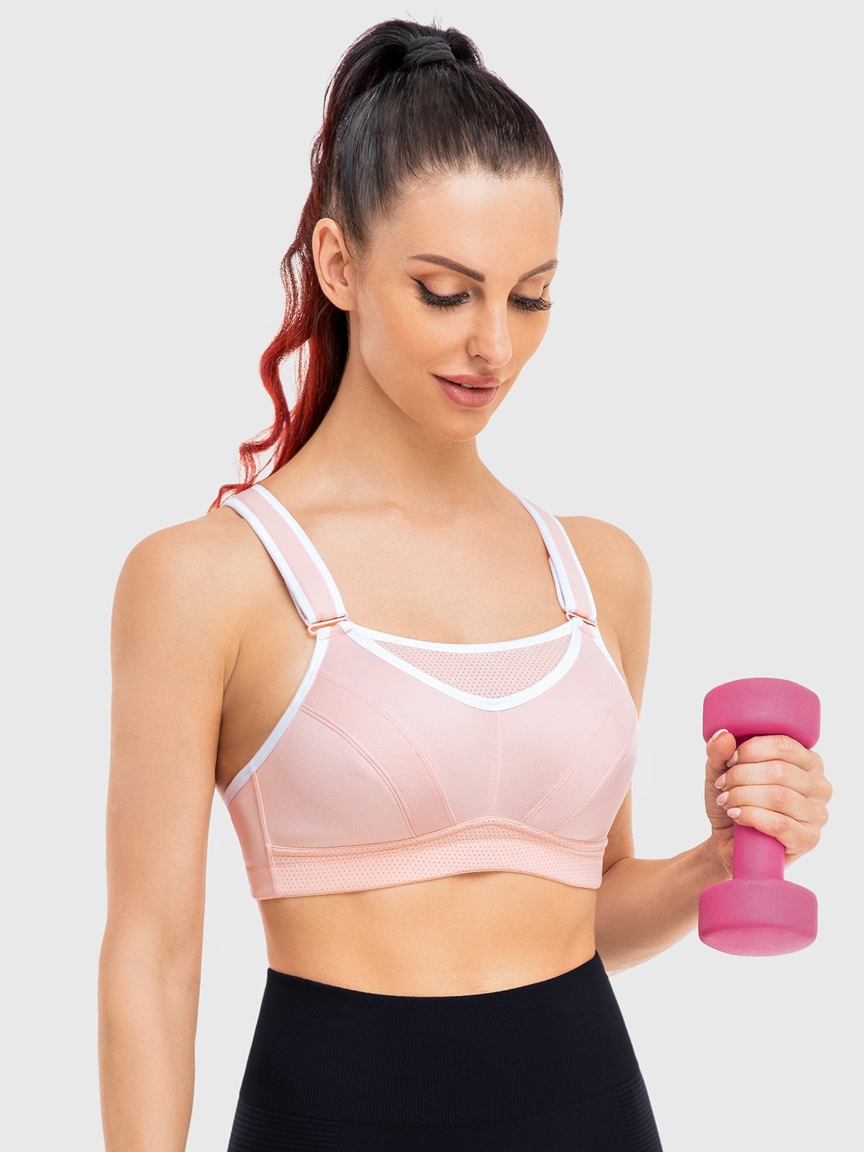 Sports Bra High Impact Underwire Non-Padded Soft Cups Pink