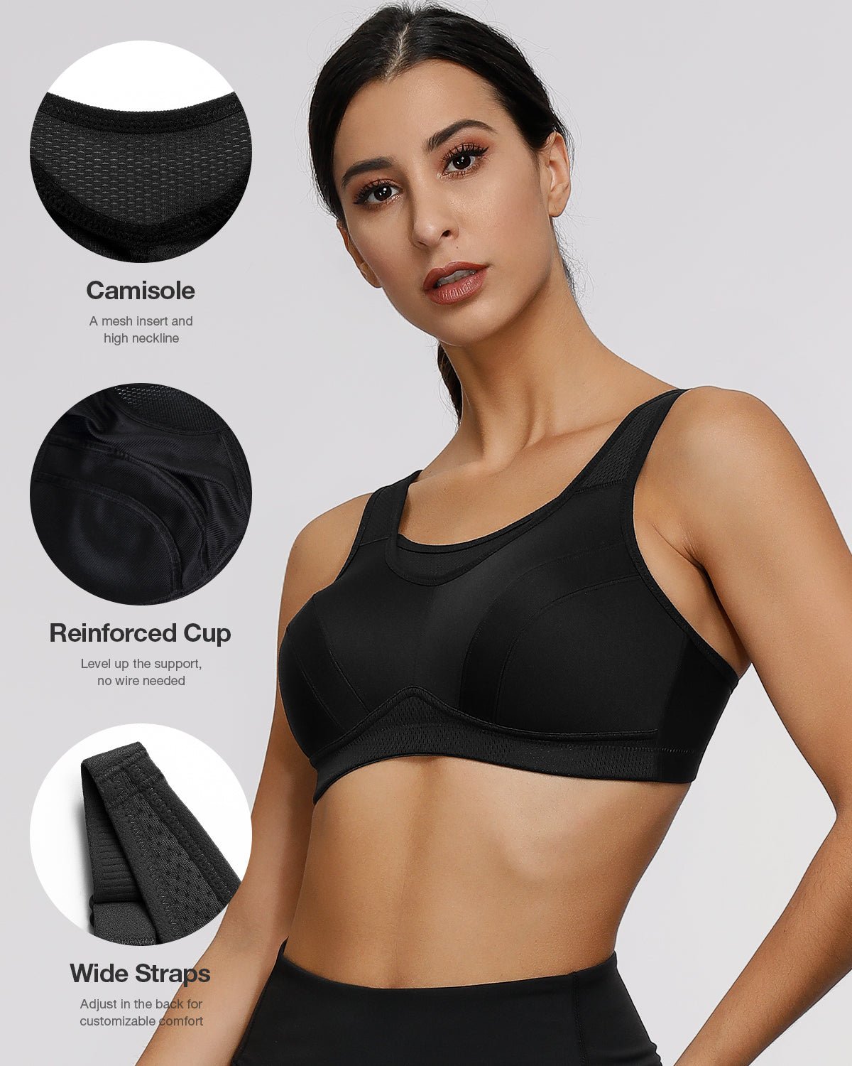 High Support Solid Sports Bra Black - WingsLove