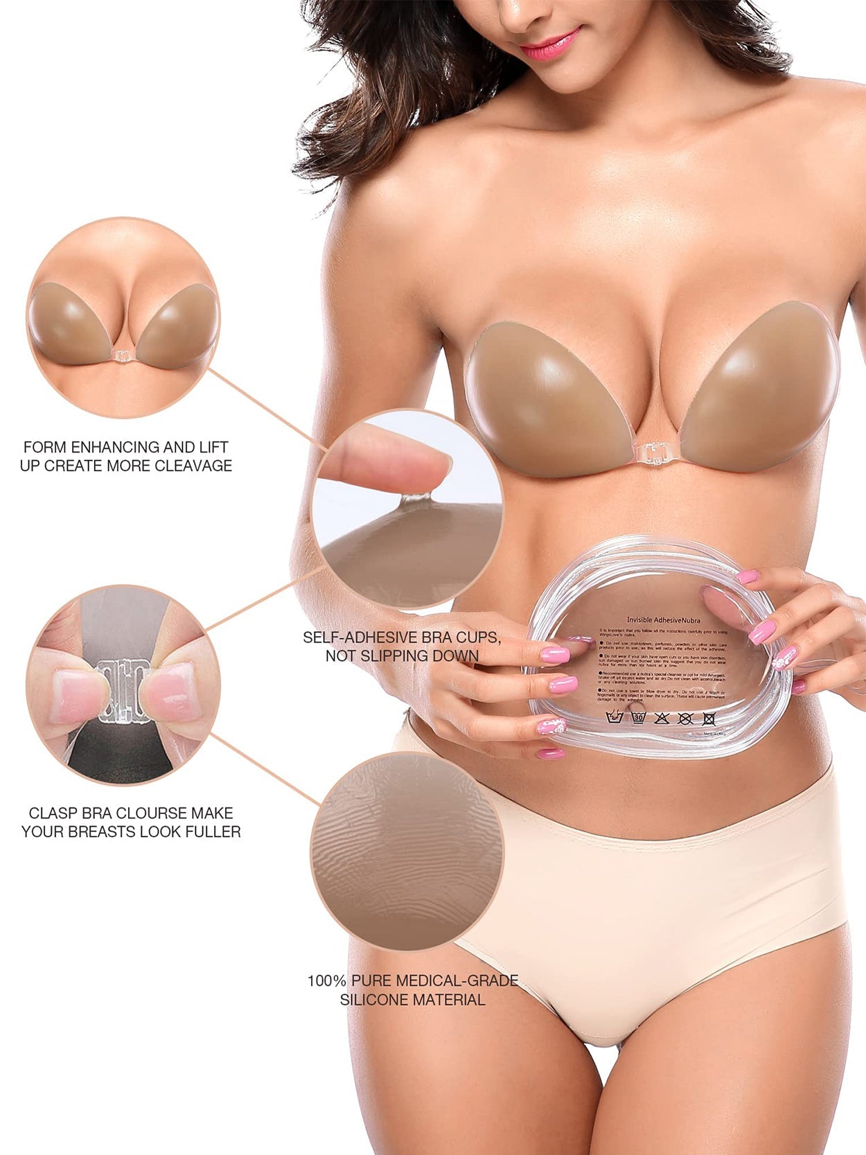 Invisible Silicone Strapless Sticky Waterproof Plunge Bra Inserts Pasty Bra  Coffee
