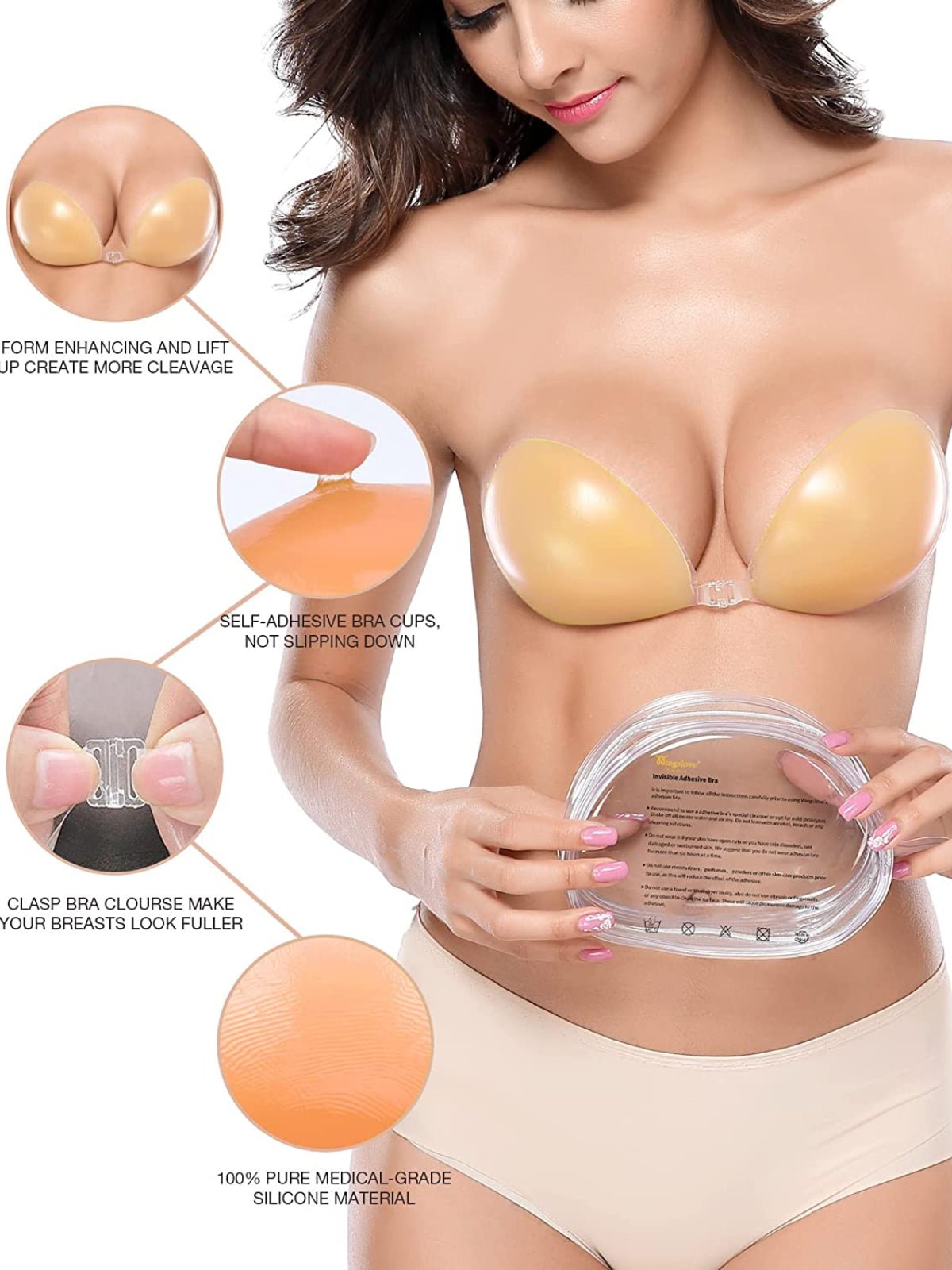 Invisible Silicone Strapless Sticky Waterproof Plunge Bra Pasty Bra Inserts Nude - WingsLove