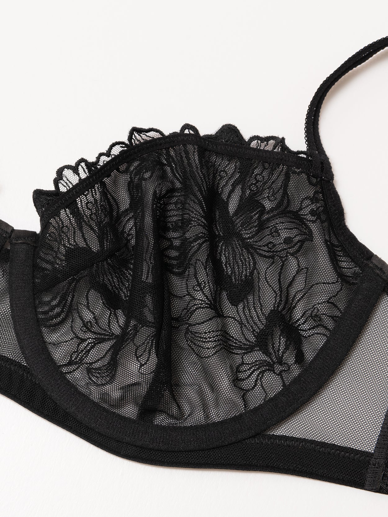 Midnight Sweat Unlined Embroidered Balconette Bra in Black