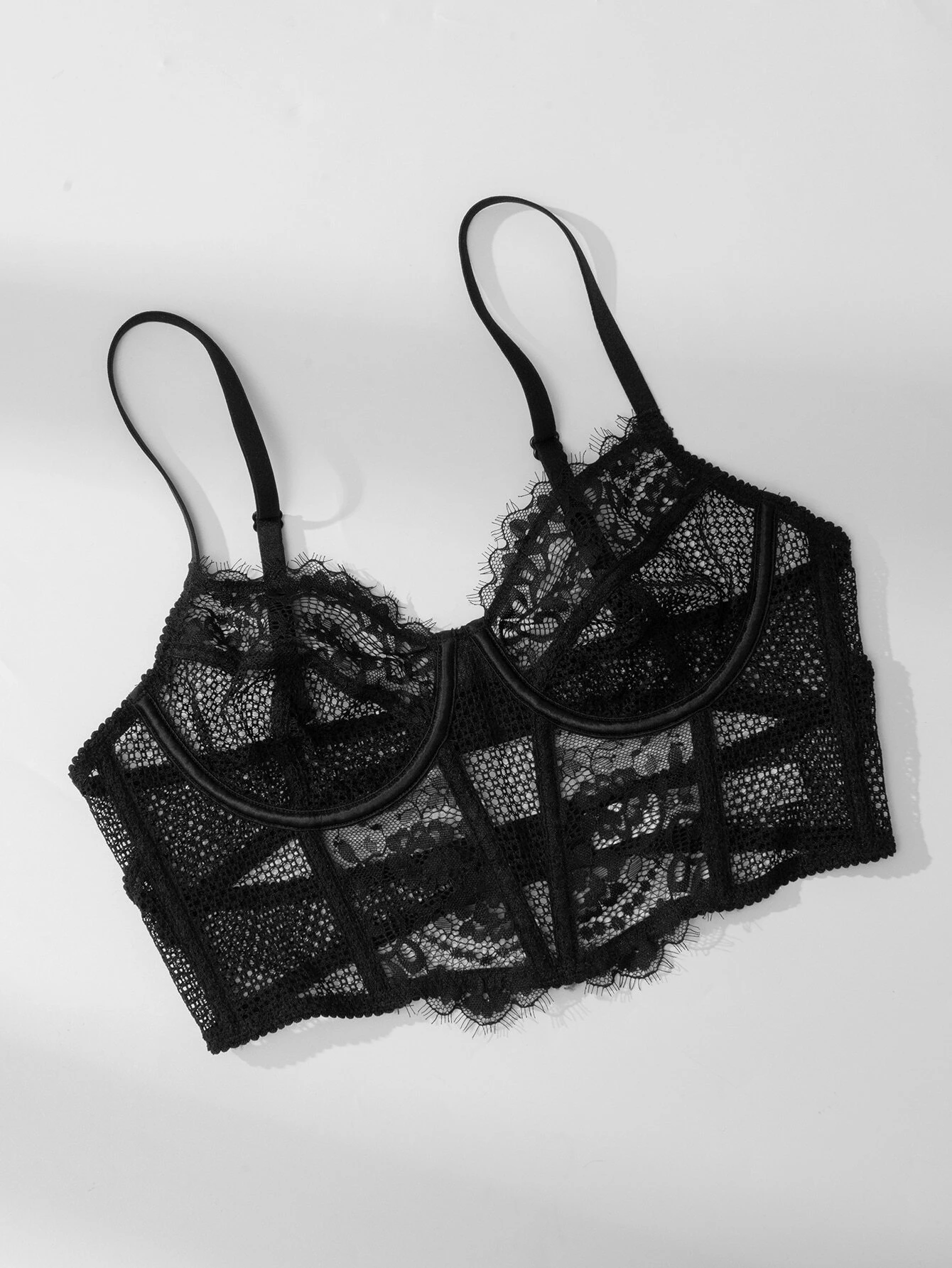 Lace Balconette See Through Underwire Multiway Bralette Black WingsLove