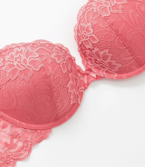Lace Push Up Bra Lightly Padded Demi Plunge Bra Bean Red - WingsLove