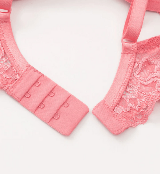 Lace Push Up Bra Lightly Padded Demi Plunge Bra Bean Red - WingsLove