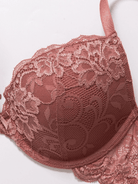 Lace Push Up Bra Lightly Padded Demi Plunge Bra Cinnabar Red - WingsLove