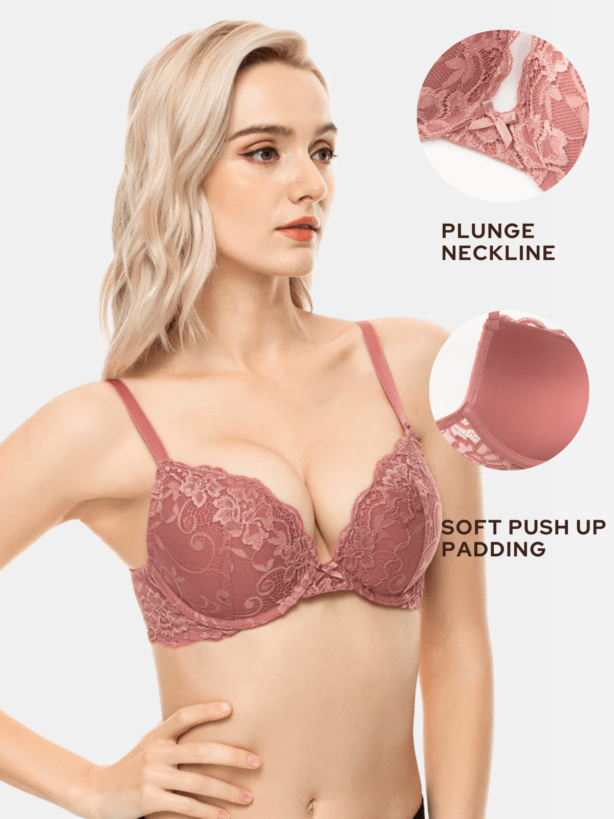 Level-3 Push-Up Padded Underwired Demi Cup Bra in Red - Lace