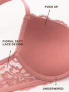 Lace Push Up Bra Lightly Padded Demi Plunge Bra Cinnabar Red - WingsLove