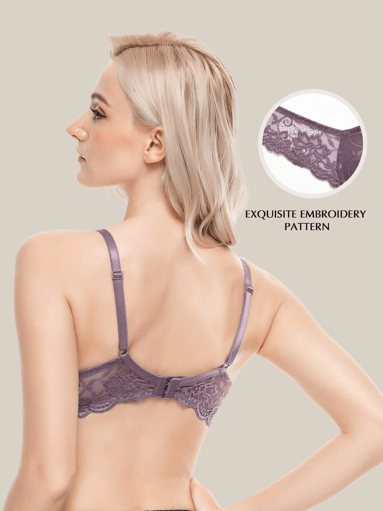 Lace Push Up Bra Lightly Padded Demi Plunge Bra Purple - WingsLove