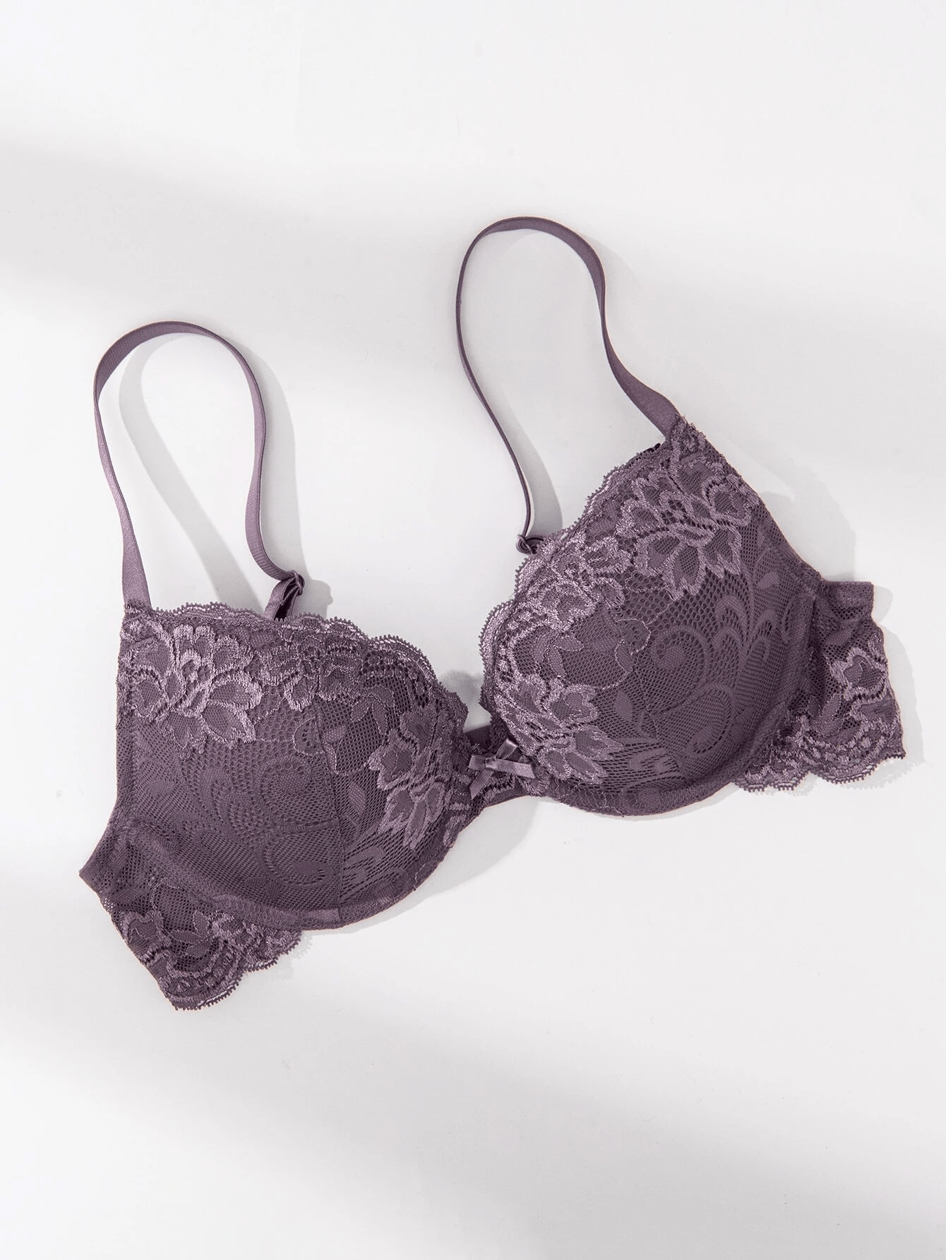 Lace Push Up Bra Lightly Padded Demi Plunge Bra Purple - WingsLove