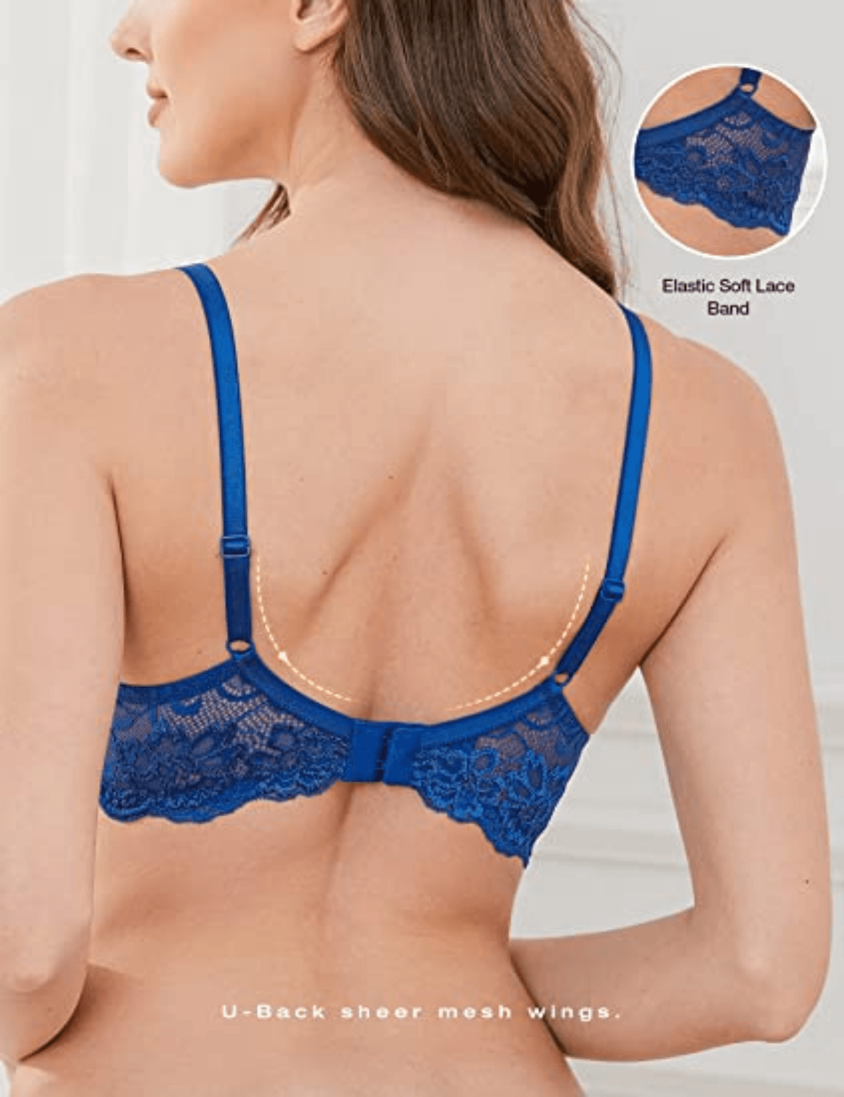 Lace Push Up Bra Lightly Padded Demi Plunge Bra Royal Blue - WingsLove