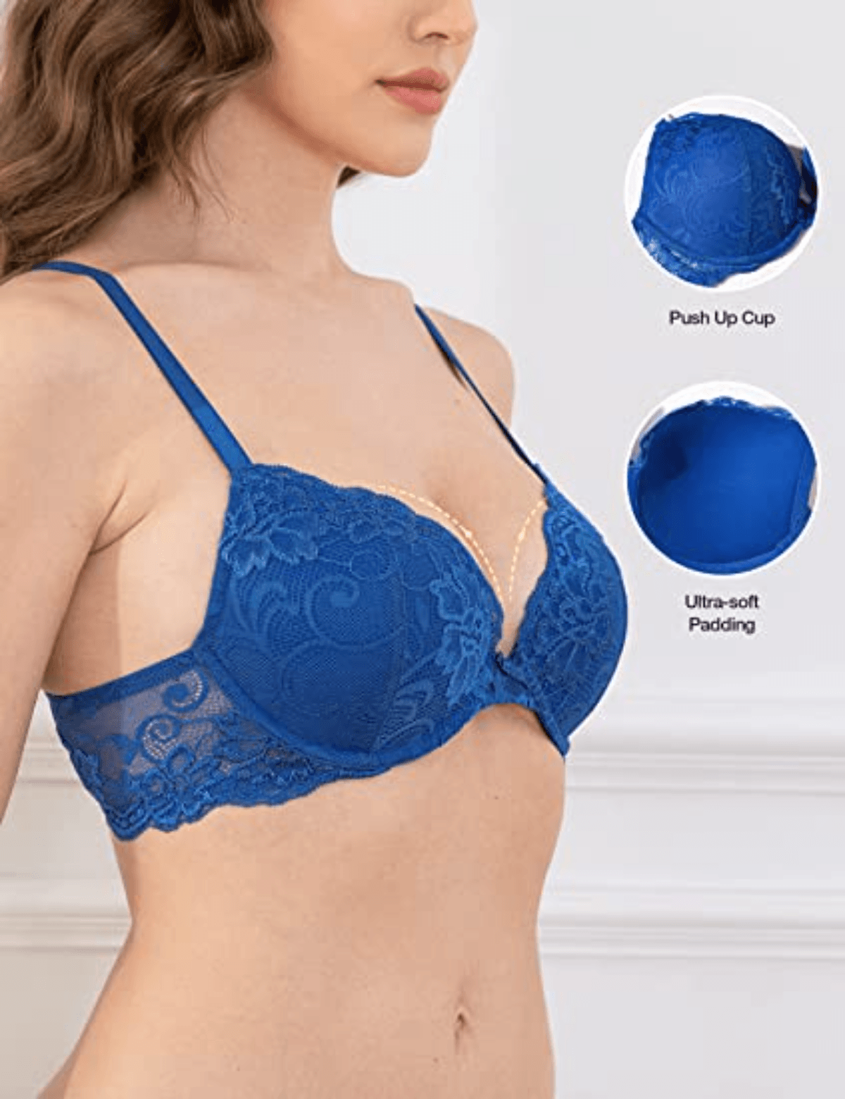 Adore Me Bra Royal blue With black Lace Overlay Underwired Some Padding 34D