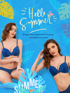 Lace Push Up Bra Lightly Padded Demi Plunge Bra Royal Blue - WingsLove